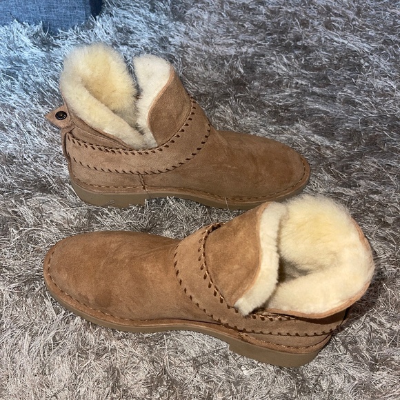 UGG Australian McKay Tan Suede - Faux Fur Shearling Lined Ankle Booties / Boots - Picture 3 of 7